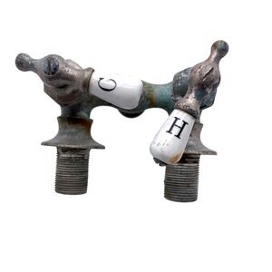 Vintage Brass Faucet Hot Cold Ceramic Handles Bathroom Kitchen Fixture Chrome